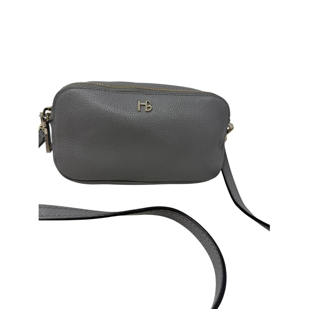 Henri Bendel Pebbled Leather Double Zip Wallet Crossbody Bag Gray Gold - Picture 2 of 10